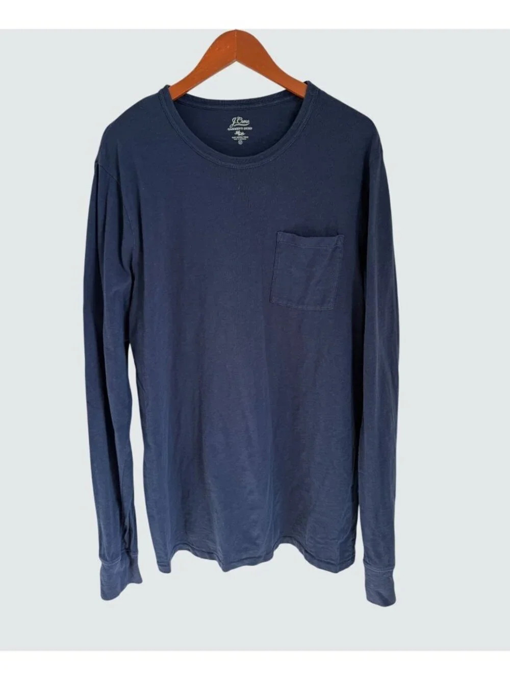 J. Crew Mens Garment-Dyed Long-Sleeve Slub Cotton T-Shirt Navy Large/Tall